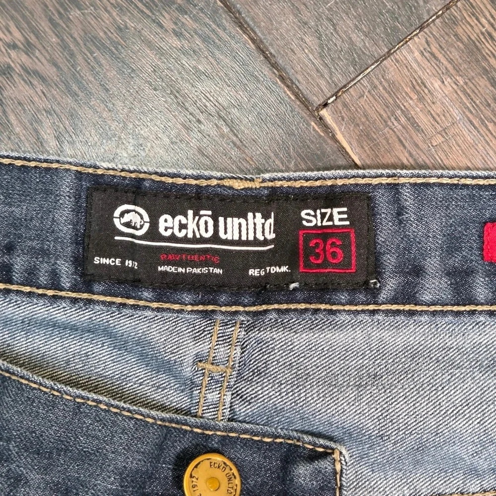 Ecko Unltd Jeans Mens 36x32 Blue Y2k Rhino Embroidered Skater Grunge Athletic